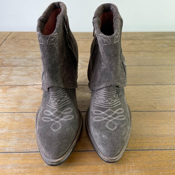 Guess Cowgirl Ankle Booties Size 5.5 - 6 Embroidered Gray Brown Boho Side Zips - Picture 5 of 13